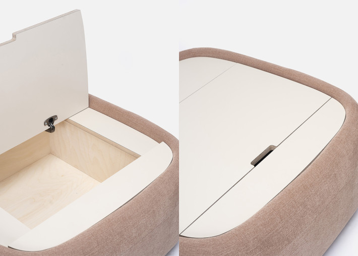Détail des pieds en chêne massif de la table Gumi Box