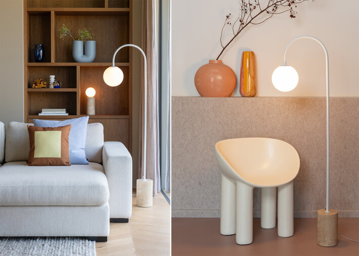 Lampadaire chic en marbre blanc sable marron...