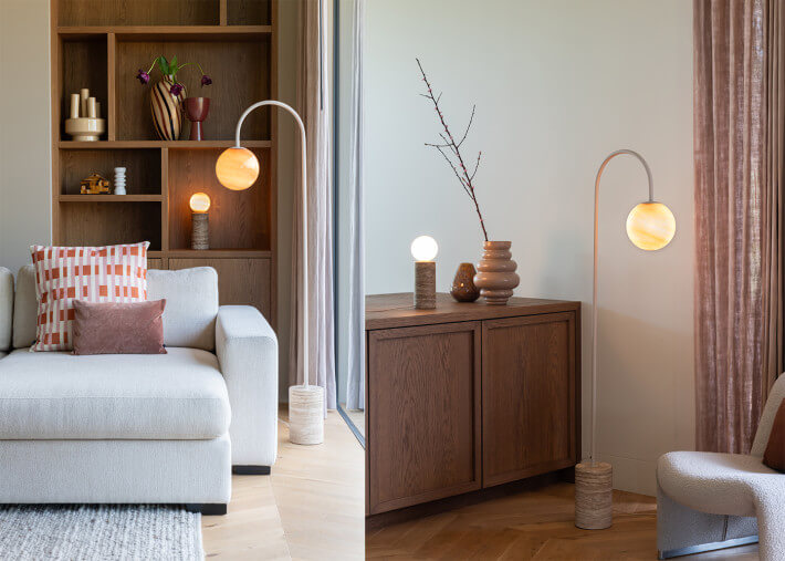 Lampadaire chic en marbre blanc sable marron...