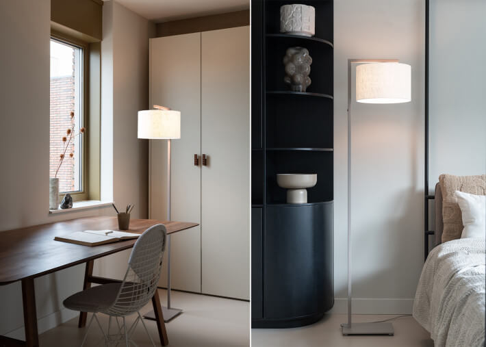 Lampadaire design taupe et abat-jour 4 coloris...