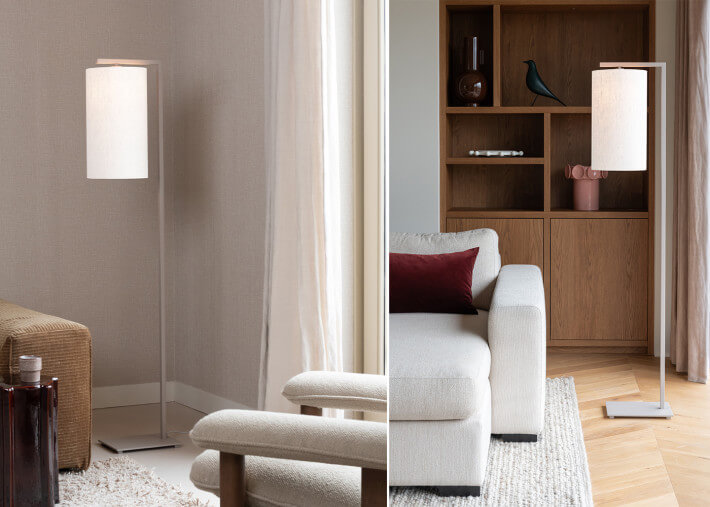 Lampadaire taupe et abat-jour cylindre 4...