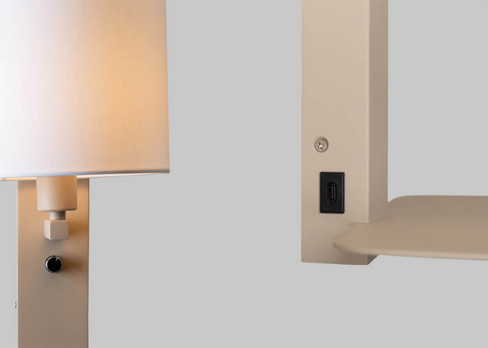 Applique avec tablette taupe + abat-jour 4...