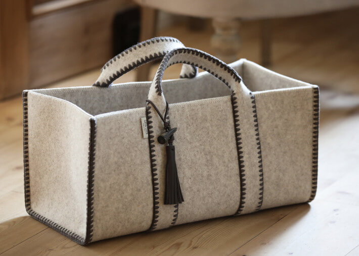 Porte-bûches en laine beige taupe marron -...