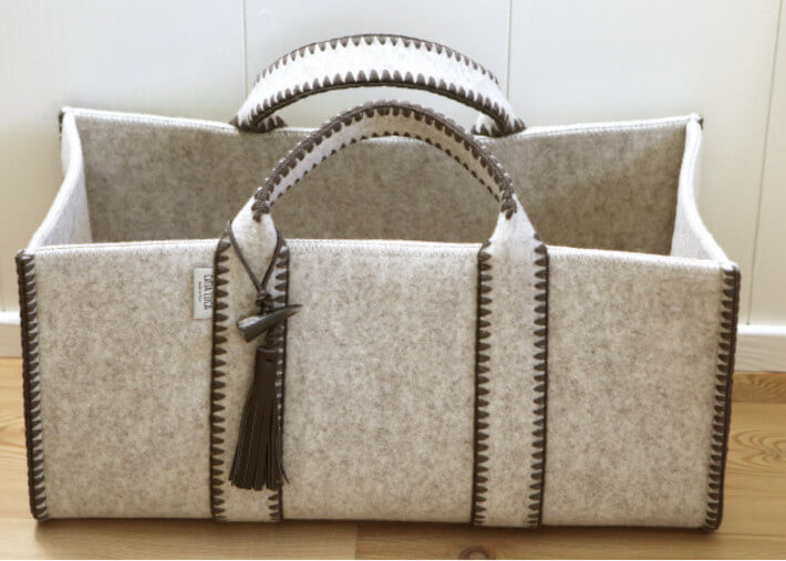 Porte-bûches en laine beige taupe marron -...