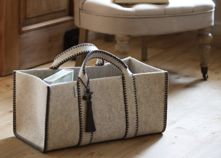 Porte-bûches en laine beige taupe marron -...