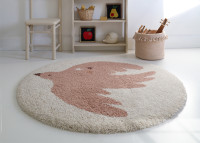 Tapis rond motif oiseau rose jaune ou bleu-vert Bohemian Bird Nattiot