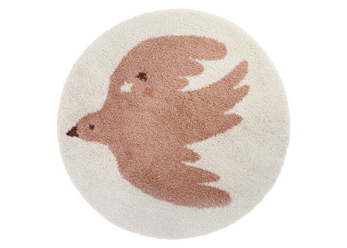 Tapis rond motif oiseau rose jaune ou bleu-vert...