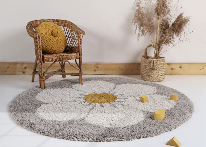 Tapis rond motif fleur 2 coloris - Bohemian...