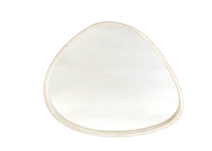 Miroir forme galet en daim beige ou taupe -...