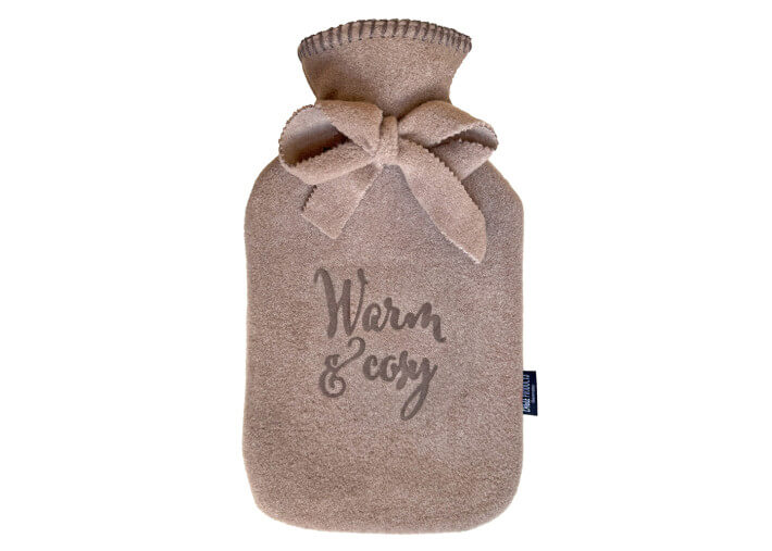 Bouillotte Olaf taupe avec inscription Warm & Cosy