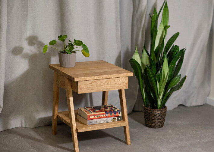 Table de chevet 1 tiroir en bois de chêne -...