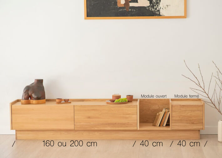 Meuble tv avec portes ajourées en chêne 4...