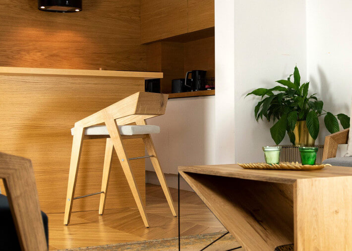 Chaise haute - chaise de bar en bois et textile...