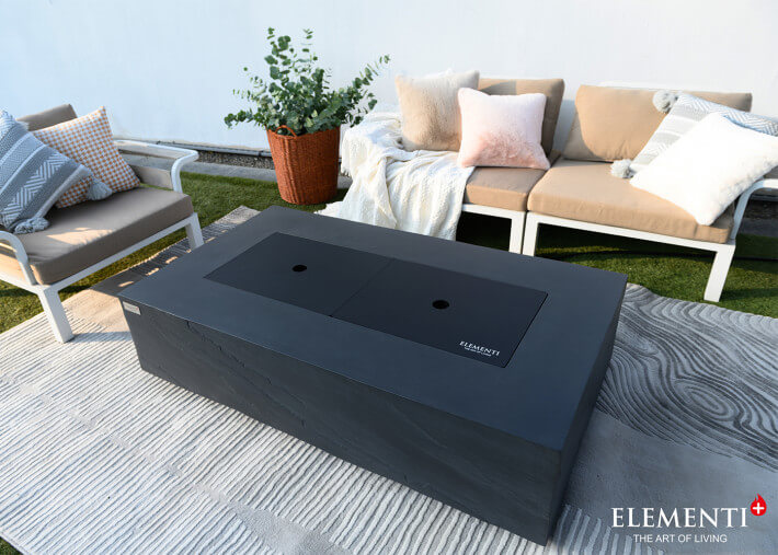 Table basse béton noir avec braséro à gaz -...