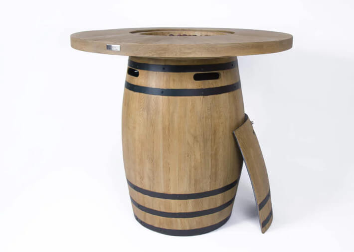 Table mange-debout forme tonneau avec braséro...