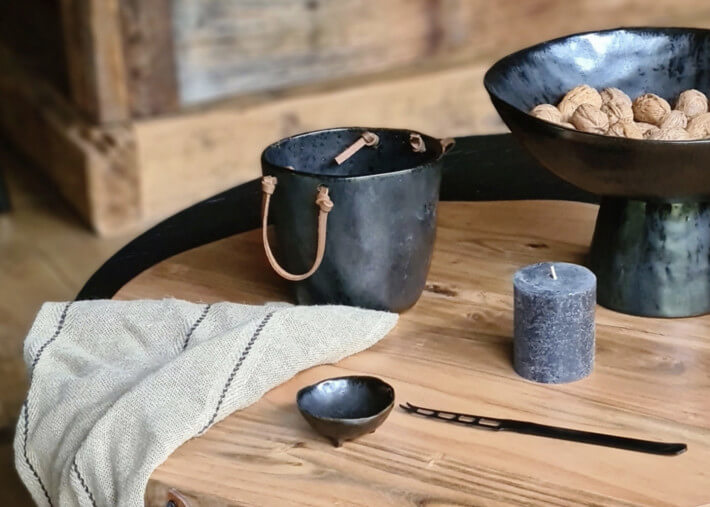 Seau à glace ou champagne en grès noir brume -...