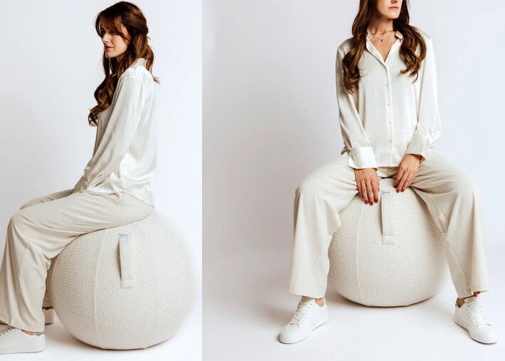 Pouf ballon en tissu bouclé beige ultra doux...