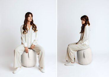 Pouf tendance en tissu bouclé beige Kapsul Diva – Vluv 2
