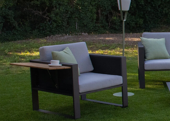 Fauteuil de jardin avec tablette teck...