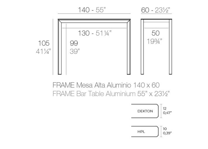 Table haute H 105 en aluminium et HPL 2 tailles...