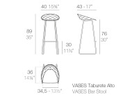 Set de 2 tabourets de bar intérieur extérieur noir blanc beige Vases Vondom