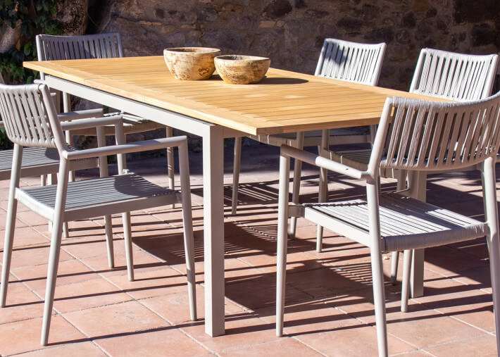 Table de repas de jardin extensible en teck -...