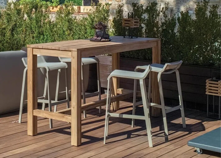 Table de bar en teck recycle exterieur 180x75 -...