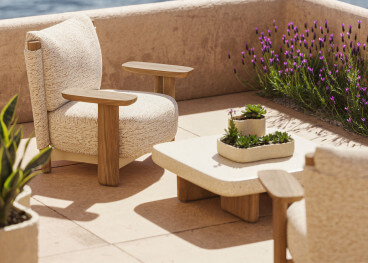 Table basse carée en iroko et béton beige ou taupe -... 2