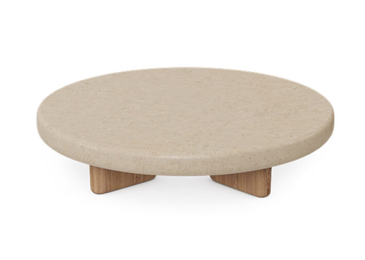 Table basse ronde D110 en iroko et béton beige...