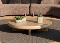 Table basse ronde D110 en iroko et béton beige ou taupe - Milos par Vondom