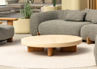 Table basse ronde D110 en iroko et béton beige ou taupe - Milos par Vondom