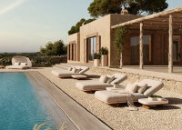 Transat design en iroko polyuréthane et tissu au choix - Milos Vondom