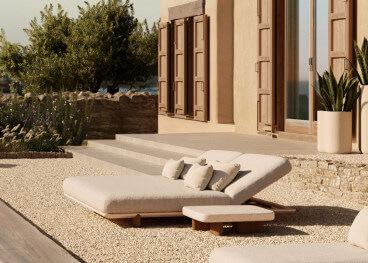 Daybed double en iroko polyuréthane et tissu au choix -...