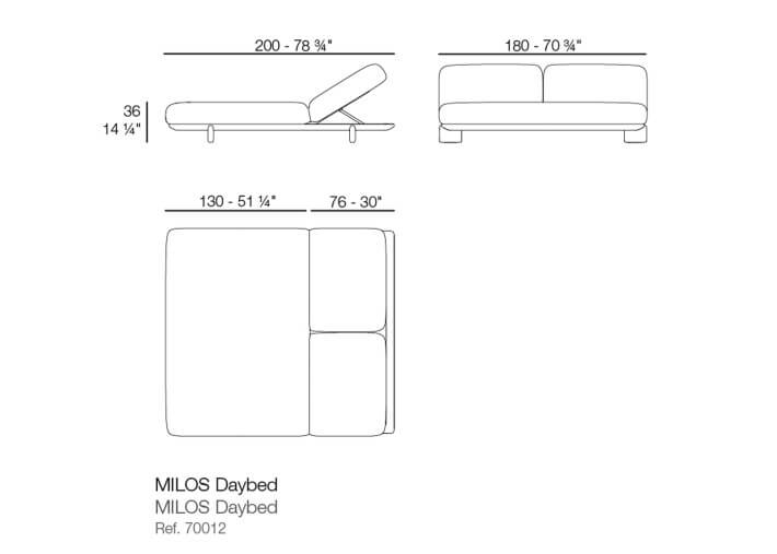 Daybed double en iroko polyuréthane et tissu au...