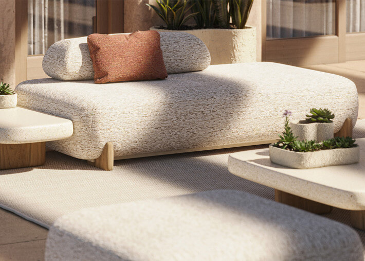 Pouf XL intérieur extérieur en iroko et tissu...