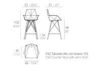 Set de 4 Chaises de bar avec accoudoirs en polypropylène - Faz Vondom