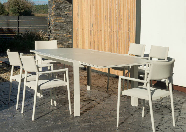 Table de jardin extensible en céramique beige -...