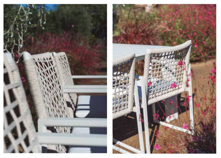 Set de 6 fauteuils en aluminium et corde beige...