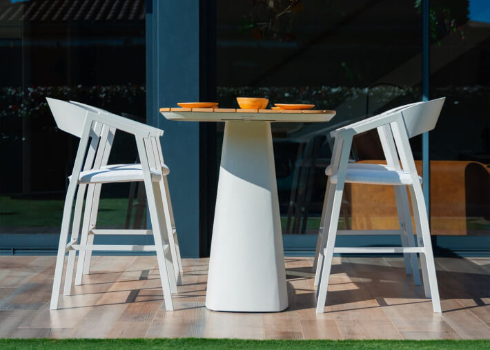Table haute en aluminium beige et teck 200x88...