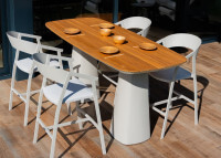 Table haute en aluminium beige et teck 200x88 -La Route par Garden Art