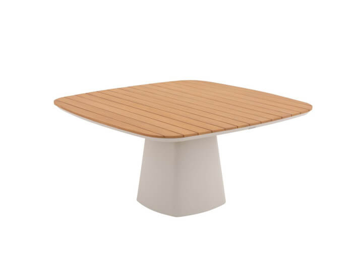 Table en aluminium beige et teck 150x150 - La...