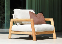 Fauteuil d'extérieur confortable en teck et tissu beige - Aruna par Garden Art