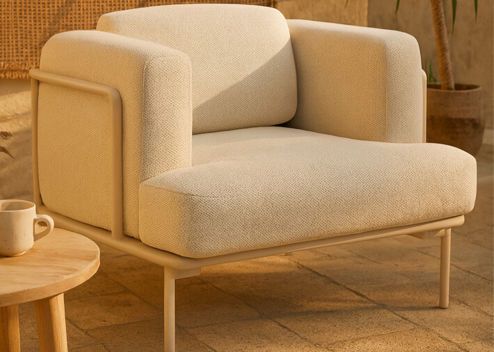 Fauteuil en aluminium avec coussins beige orion...