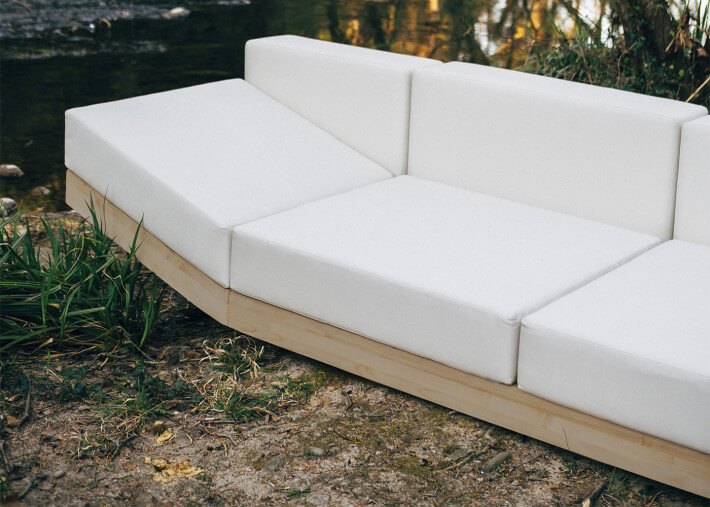 Canapé de jardin en bois d'iroko et tissu agora...