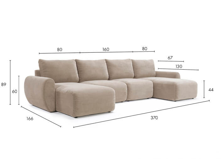 Canapé lit en U Accoudoirs Curve L 370 Norum U...