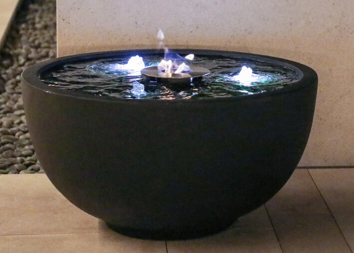 Fontaine lumineuse et flamme pour extérieur...