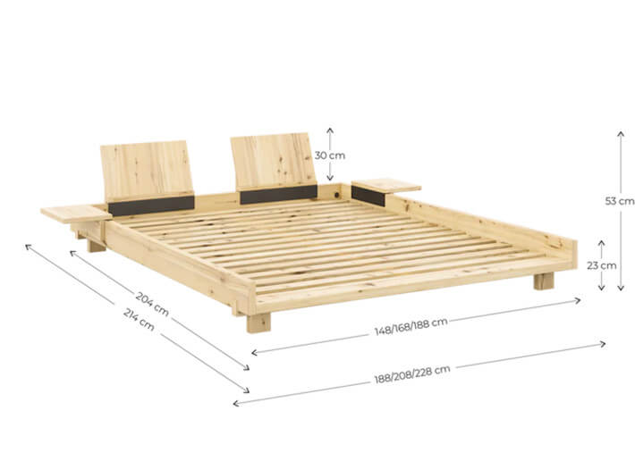 Sommier pour futon en pin naturel ou foncé - 3...