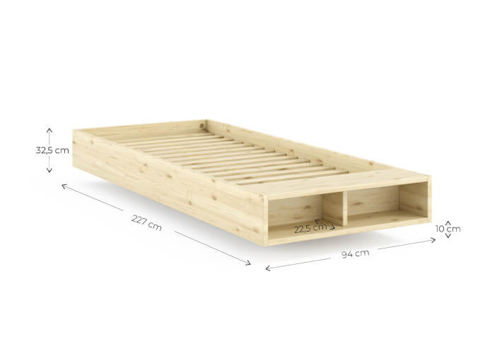 Sommier en bois de pin avec rangement 5 tailles...