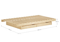 Sommier lit avec 2 tiroirs de rangement en bois 5 tailles Kanso Karup