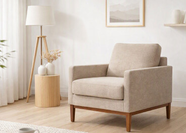 Fauteuil design et cosy en tissu ou cuir Finn...